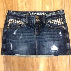 Express Studded Destructed Jean Mini Skirt NWOT!